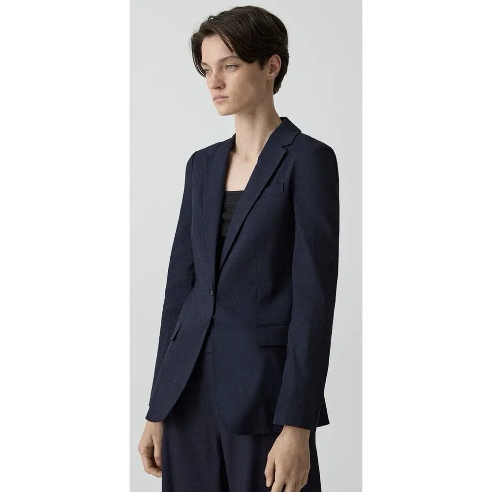 Theory Women's Staple Wool Blend Blazer Sky Blue SZ 8 Career Capsule Office EUC